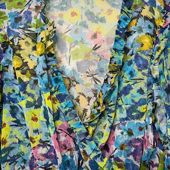 Zara Floral Ruffle Wrap Blouse Long Sleeve Sheer Tie Front Crop Top Boho Sz L - Picture 9 of 9